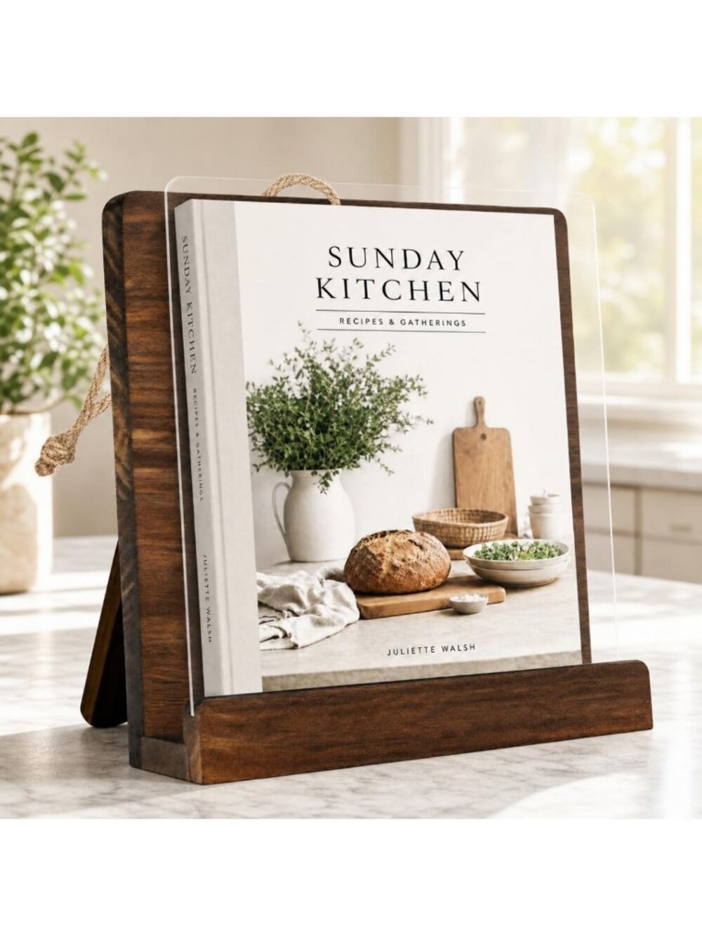 Stylish Wooden Cookbook Stand for Kitchen Counter - Recipe Book Holder with
